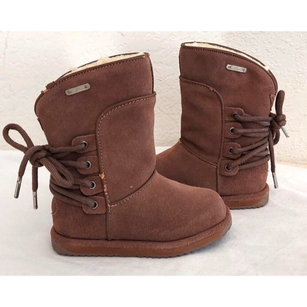 EMU Australia Youth Girls Size 8 Shoes Brown Suede Shear Lined Lace Up Boots